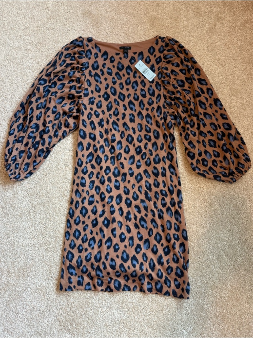 Ann Taylor Petite Leopard-Print Dress in Rust & Navy XXS petite